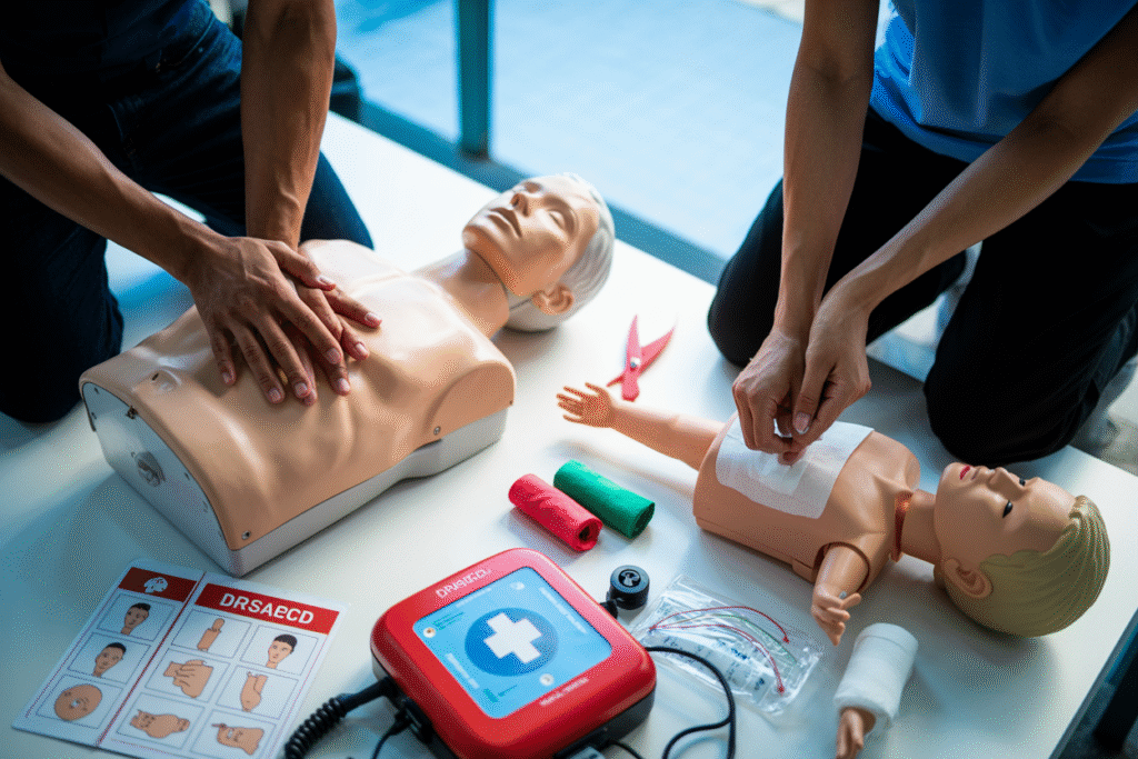 Students practicing CPR on manikins during First Aid courses in Stones Corner