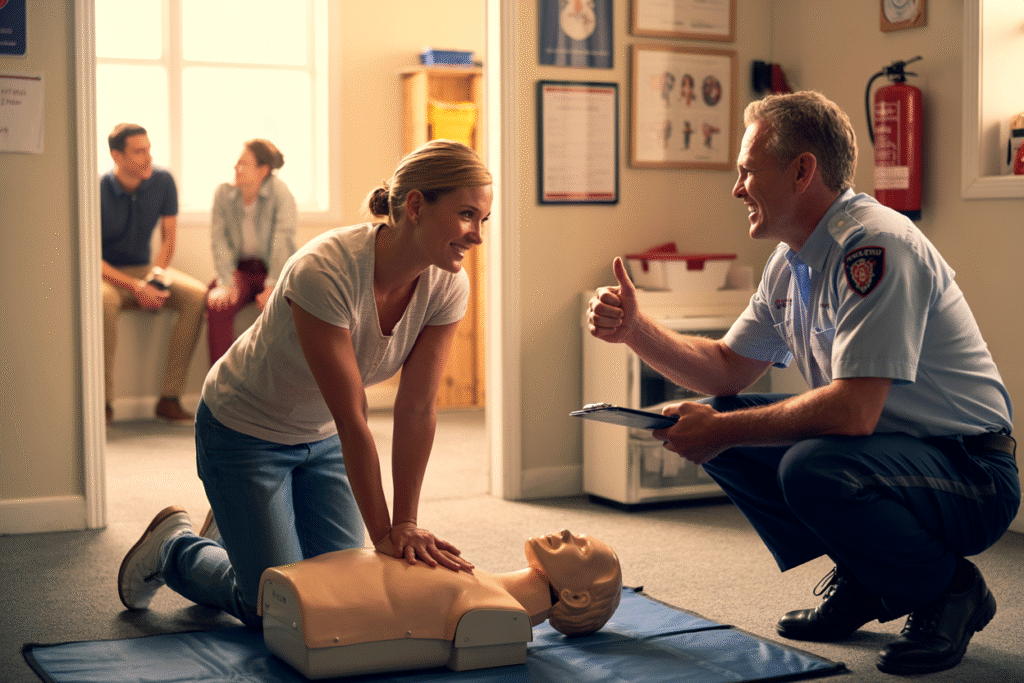 Students practicing CPR on manikins during First Aid course in Maroochydore QLD