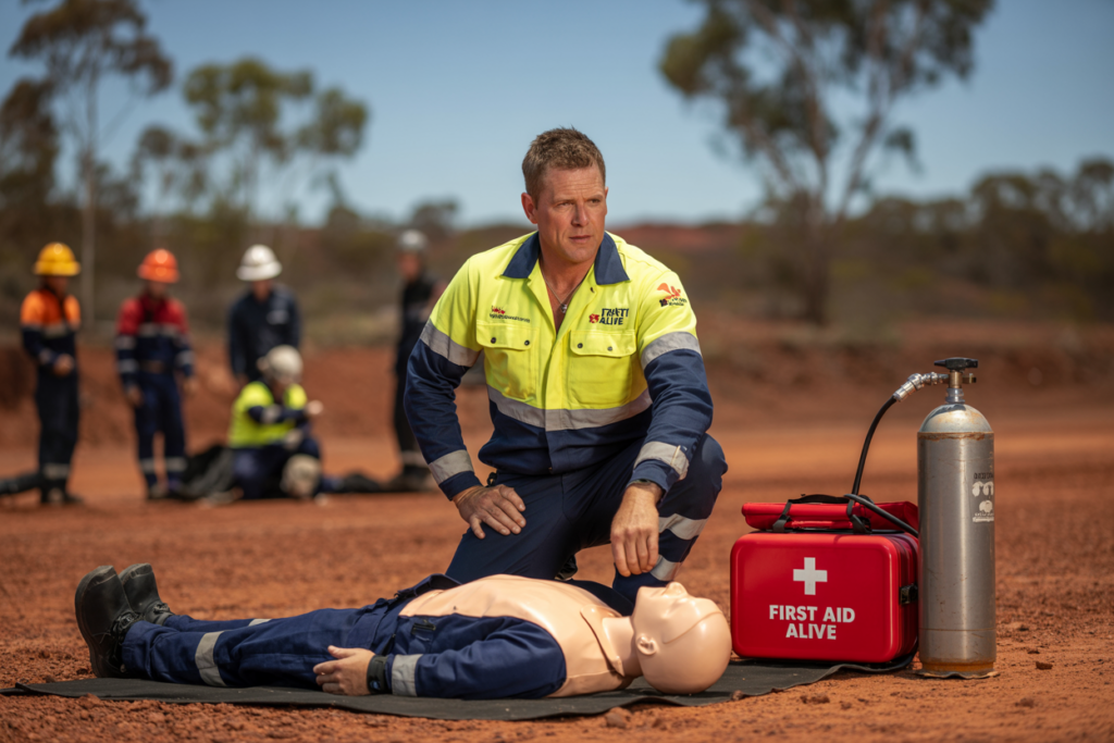 Students learning proper use of an AED defibrillator during Advanced First Aid courses in Morningside QLD