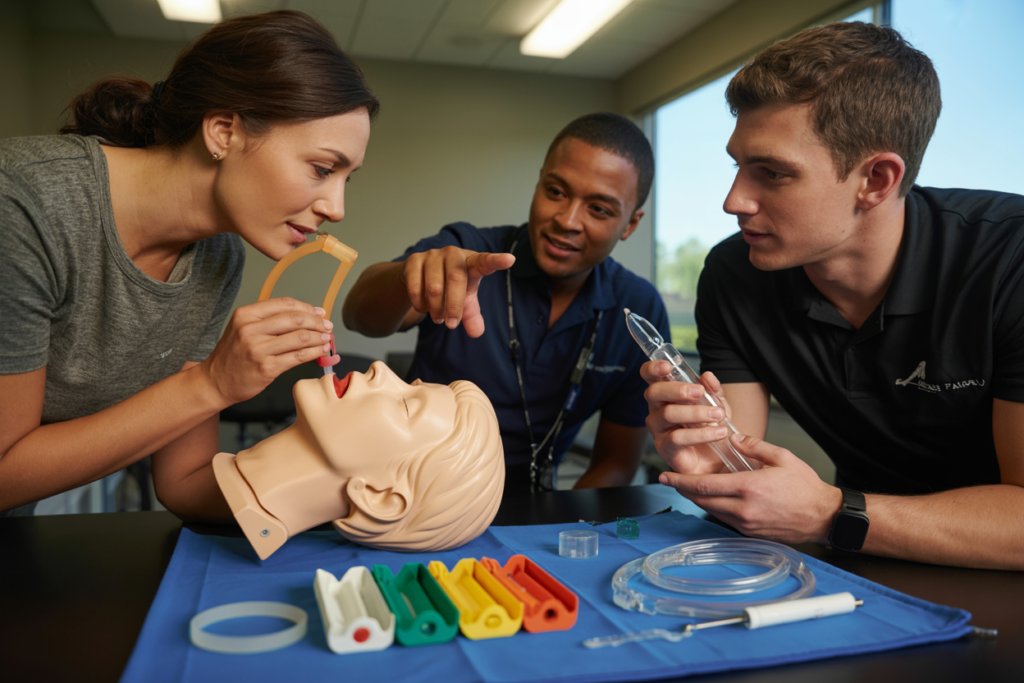 Instructor demonstrating CPR techniques during Basic Emergency Life Support course in Stafford QLD