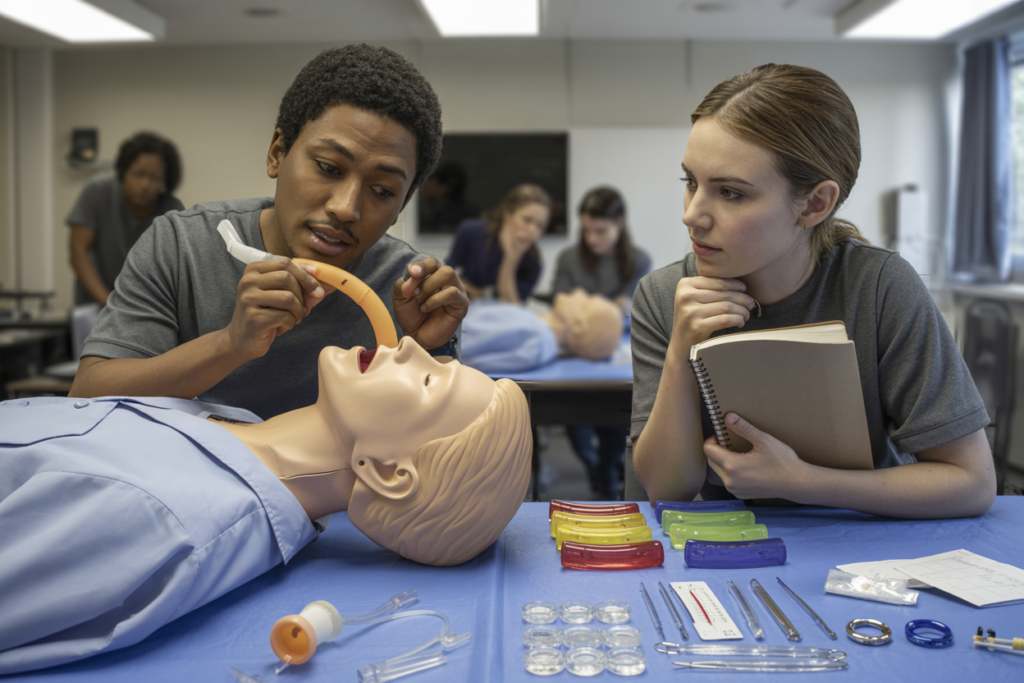 Instructor demonstrating CPR technique during Basic Emergency Life Support course in Maroochydore QLD