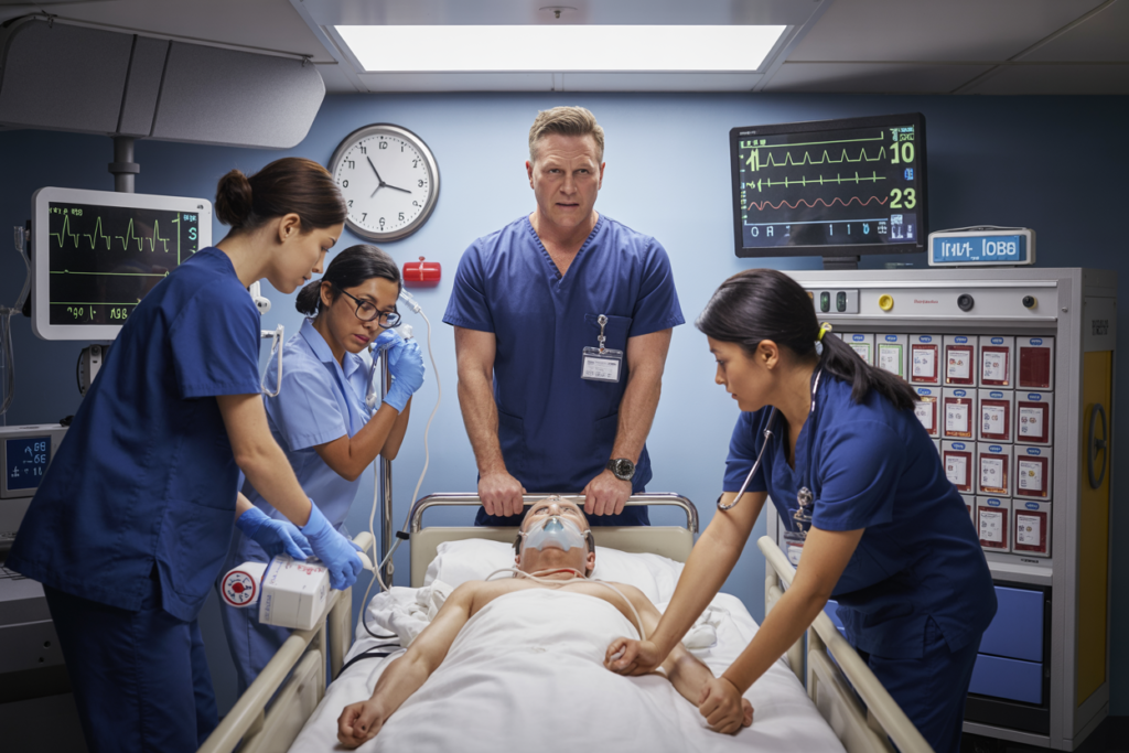 Healthcare professionals practicing CPR and cardiopulmonary resuscitation techniques during Advanced Resuscitation Techniques courses in Newstead QLD