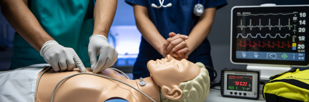 Medical professional demonstrating correct method of oxygen administration and airway management during Advanced Resuscitation Techniques course