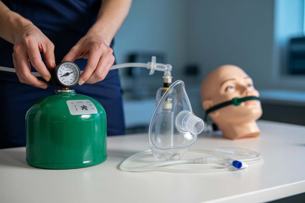 Instructor demonstrating CPR technique on training manikin during Basic Emergency Life Support course in Indooroopilly