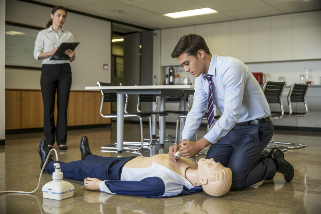 Students practicing CPR and AED use during Basic Emergency Life Support courses in Mansfield QLD
