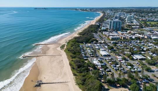 Maroochydore QLD foreshore and Maroochy River on the Sunshine Coast