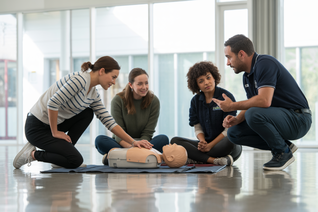 A trainer demonstrating First Aid in an Education and Care Setting on a manikin in Wooloowin QLD