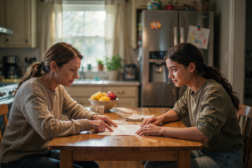 Parent Reviewing Certificate with Babysitter