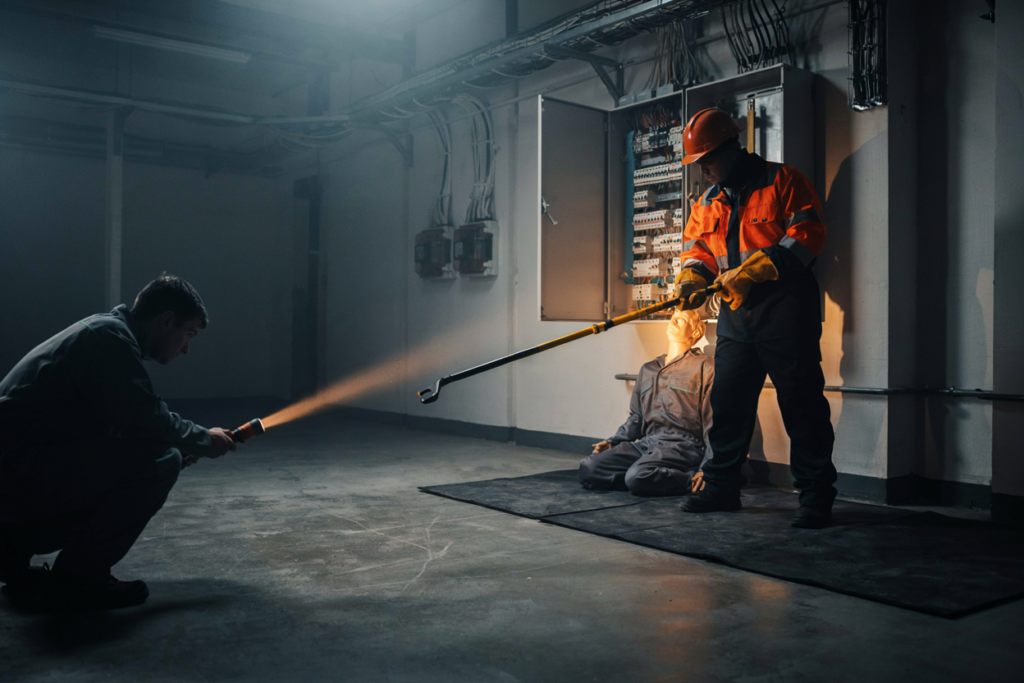 Trainee practising the one man drag method during a Low Voltage Rescue Course