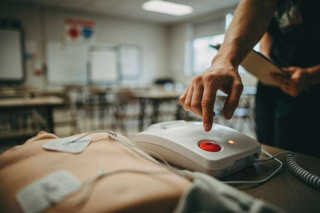 Hand Poised Over the AED