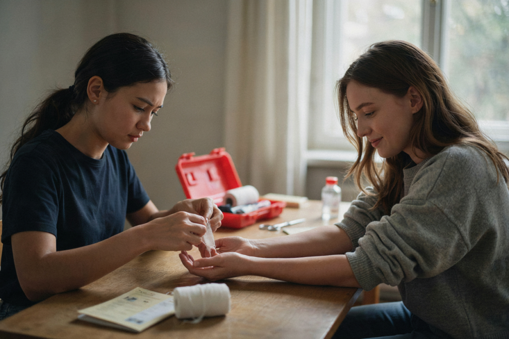 Peer-to-peer bandaging practice