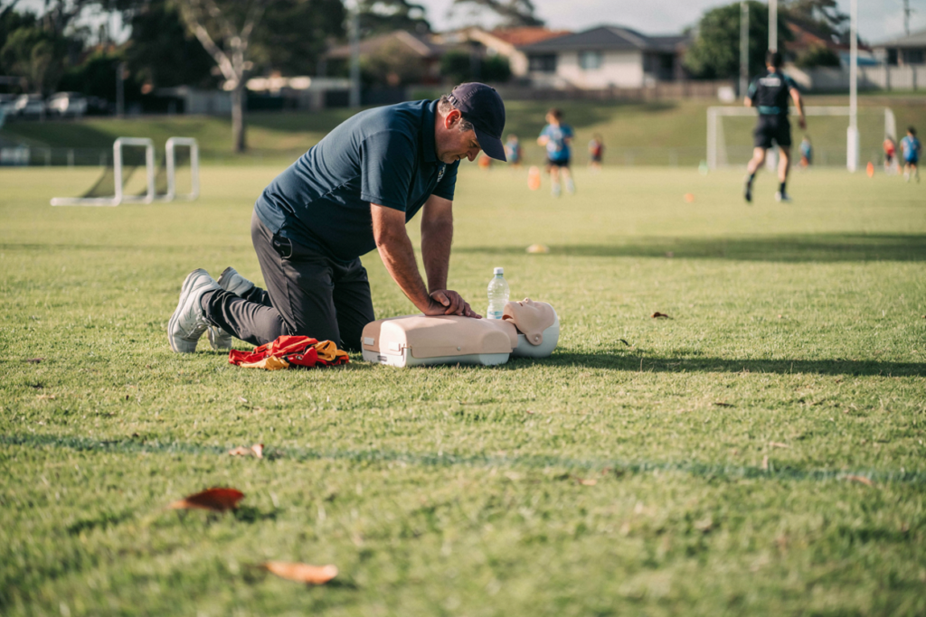 Volunteer coach practicing on the side