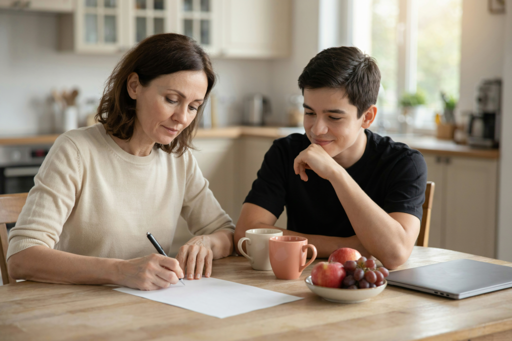 parent signing a consent form