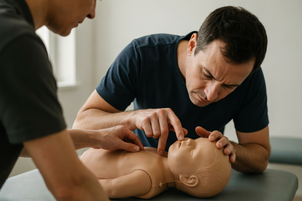 trainer coaching infant CPR